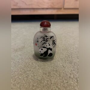Vintage Chinese Reverse Hand Painted Glass Panda Snuff Bottle